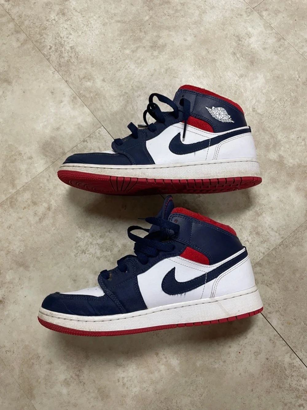 Nike Air Jordan 1 Kids mid se Olympic mid Top Sneakers - Navy/White/Red